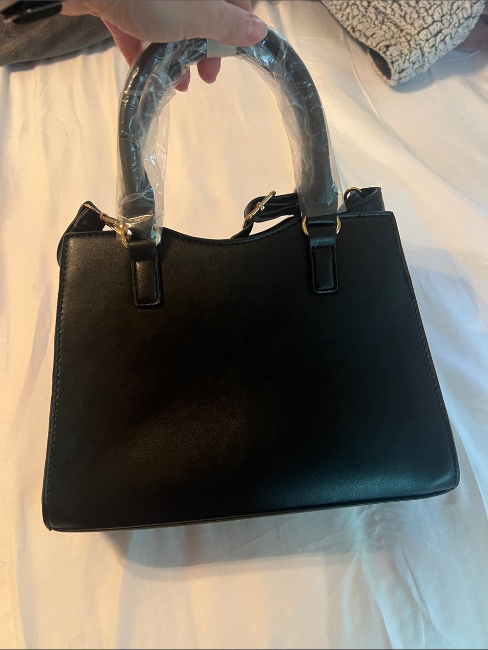 Marilyn Monroe Black Quilted Satchel with Gold MM Emblem - Picture 3 of 4